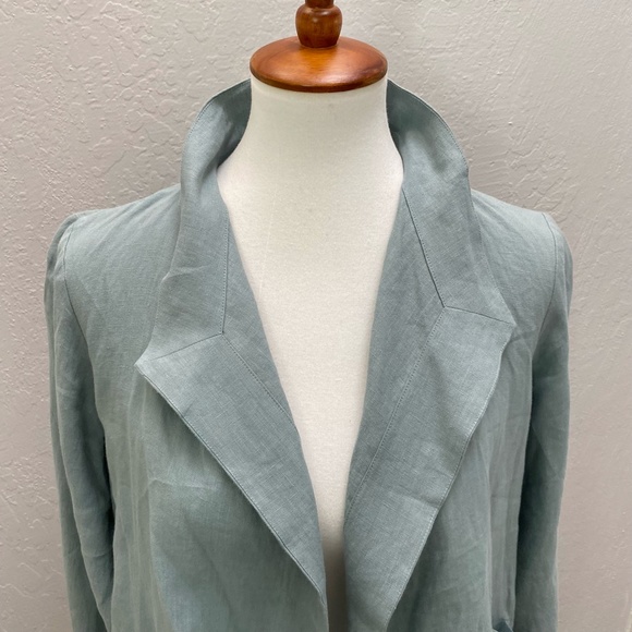 Eileen Fisher Funnel Neck Jacket Spring Linen Petite Small Tarragon Blue Green - Picture 2 of 15